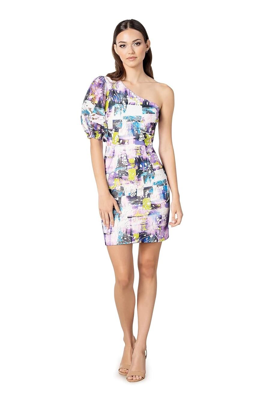 Dress the Population Gabriella One Shoulder Mini Dress Abstract Floral Size XL